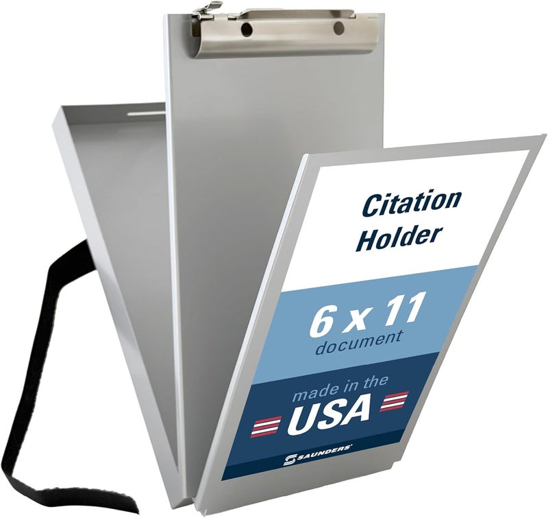 Saunders Dual Layer Police Storage Clipboard, Silver Metal Clipboard with Storage, Ticket Size Paper Organizer with Steel Clip and Locking Latch, Police Equipment Form Holder for EMS - Made in USA - Image 1